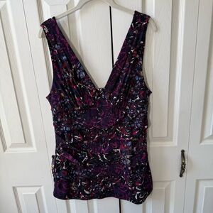 Bisou Bisou Deep V-Neck Tiered Paisley Print Tank Top Women’s size XL